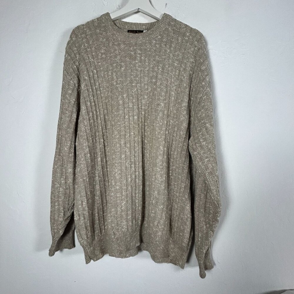 Patrick James Mens Sweater Large Beige Crewneck Pullover Knit Casual Lightweight